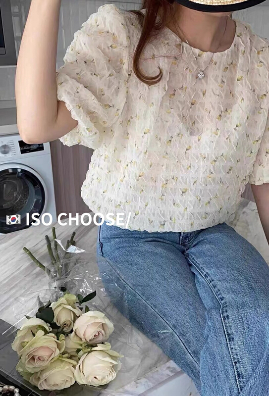 [ISO Korean] round neck fashion printed shirt 3159\hjy