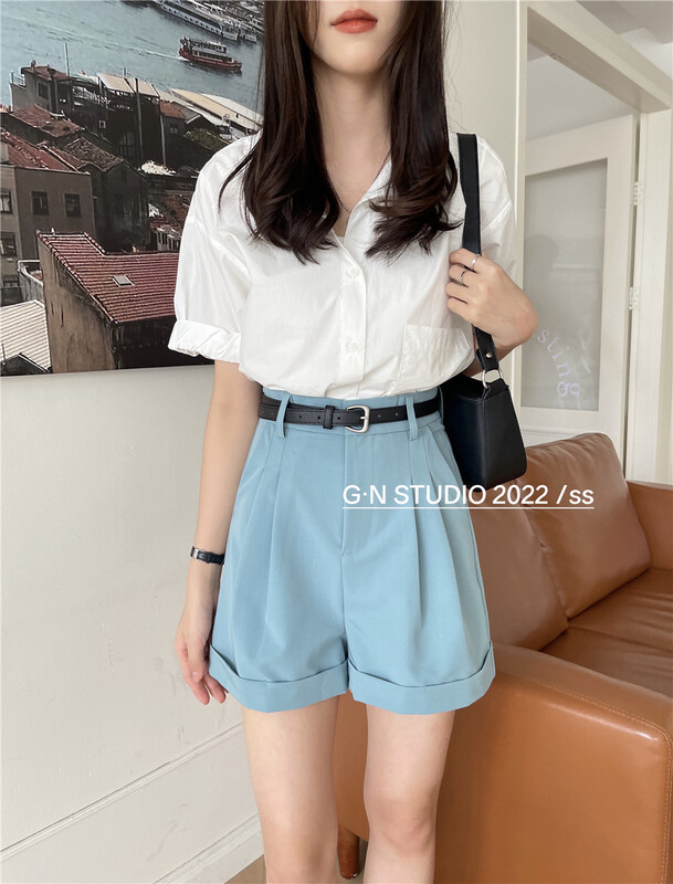 [g · n] Korean version simple hemmed casual shorts (with belt) 19035\hjy
