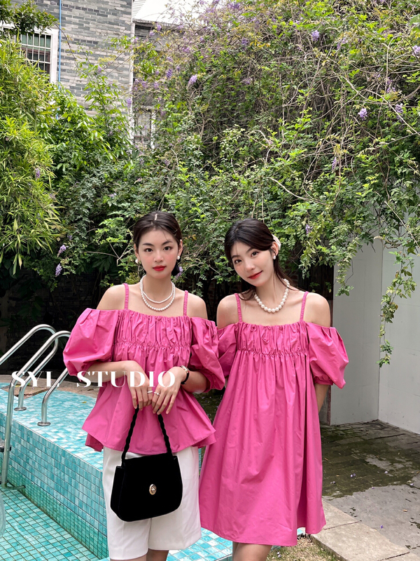 In early summer! [SYL] Korean suspender sweet off shoulder dress 5156-1\l