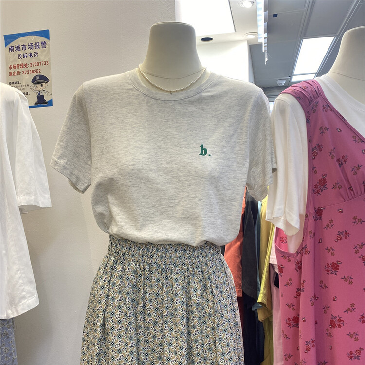 [xhm] simple letter embroidered short sleeve T-shirt ys2-851\zsy