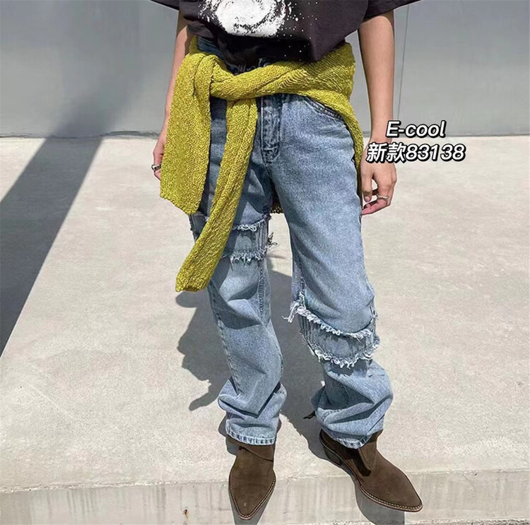 [clothes and jeans] Street abrasion straight jeans 83138\hjy