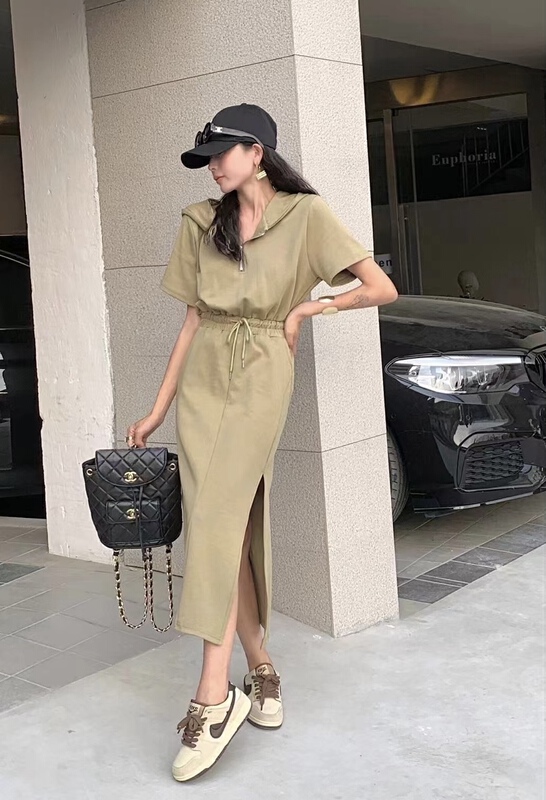 [77.shop] casual simple waist closing and thin slit design dress 9203\wtt