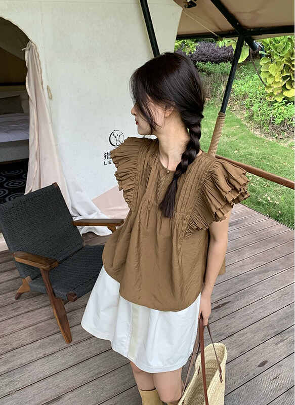 [Daidai] ear fold small fly sleeve small design shirt 8862\hbx