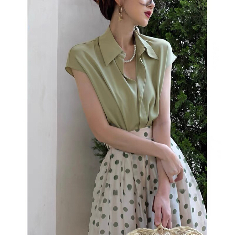 [jun.t] premium chic shirt + dot fashion skirt suit 6189\pcz