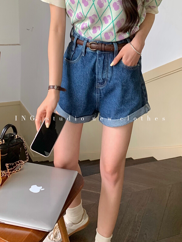 In early summer! [ing] design sense high waist thin cuffed denim shorts ing-7652\hbx