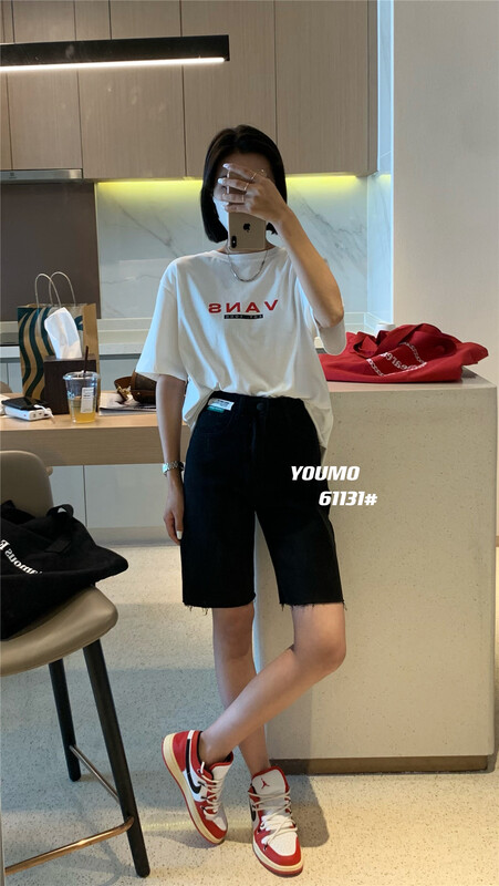 Summer new! [suxinlan] label design sense retro slim denim shorts 61131\lsl