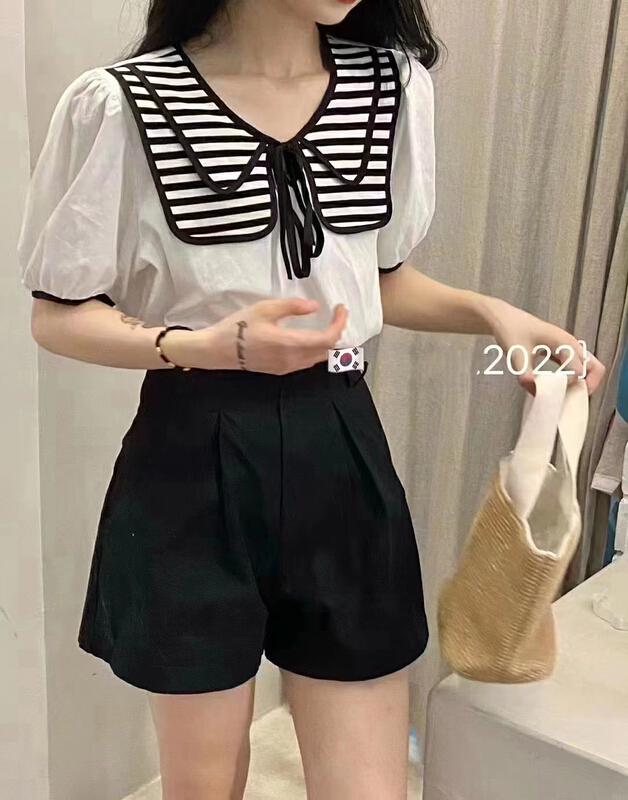 [GL] aging striped baby neck bubble sleeve shirt 6255\xyy