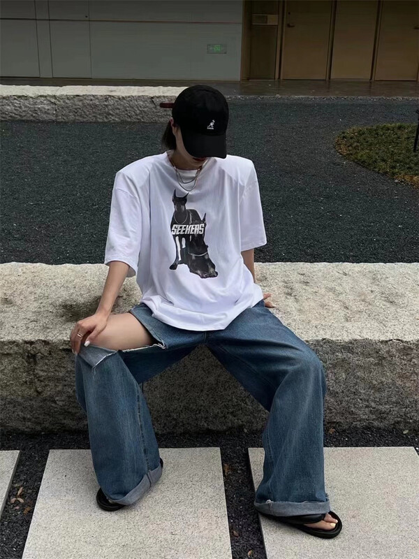 [Yan Zhen] round neck dog head printed short sleeve T-shirt 98851\pcz