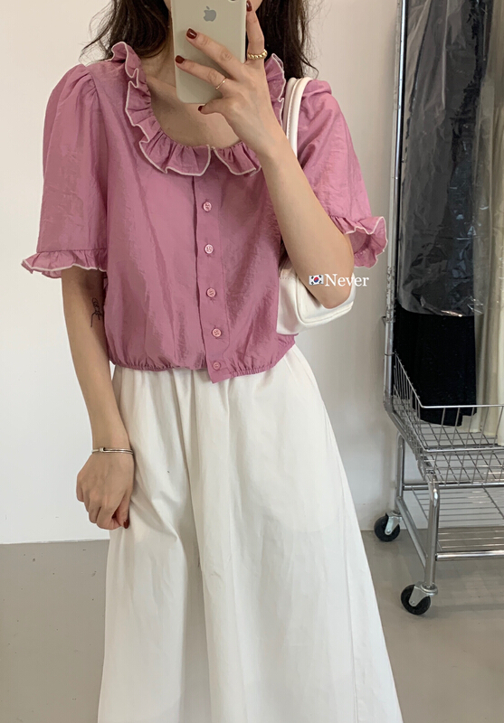 Original price: 62.04! [jin.c] contrast color edge baby collar small fresh shirt y103\xyy