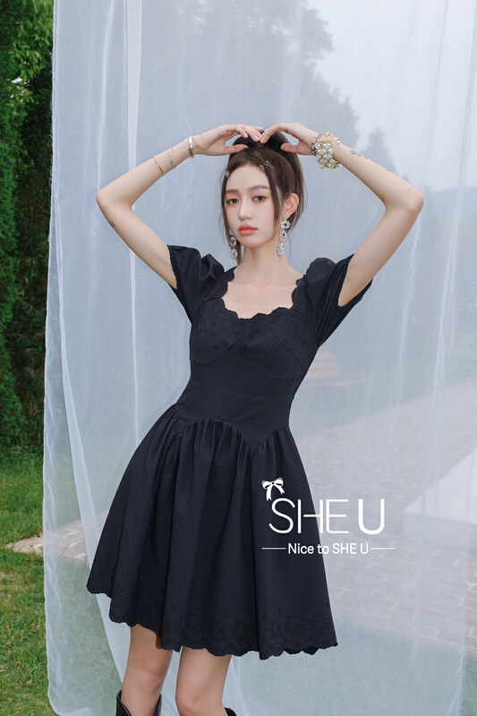 [she u] French romantic lace bubble sleeve dress c88610\jhy