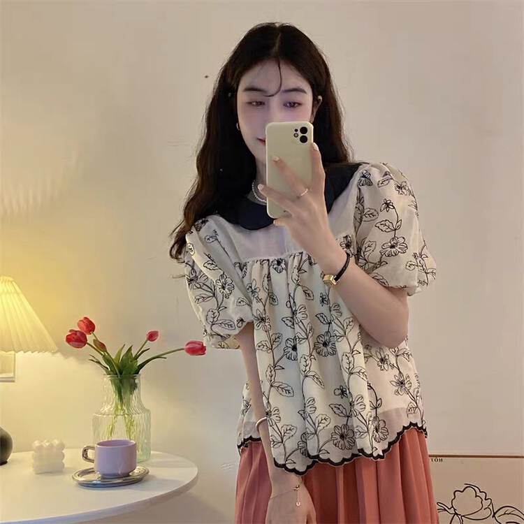 [U grain] xiari baby collar embroidered small shirt 6201\hbx
