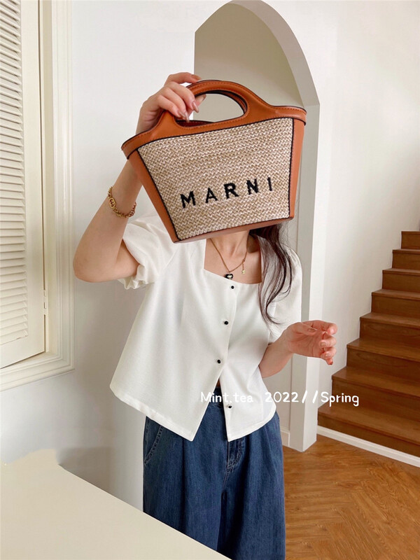 [mint tea] Korean style square collar button up short shirt 22106\zjy