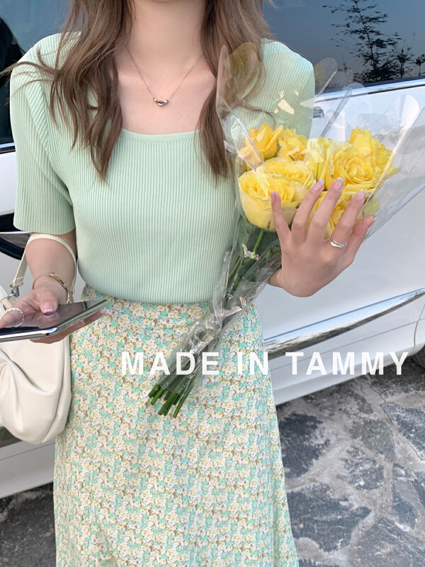 [Tammy] simple and versatile solid short sleeve T-shirt 90753-1\l