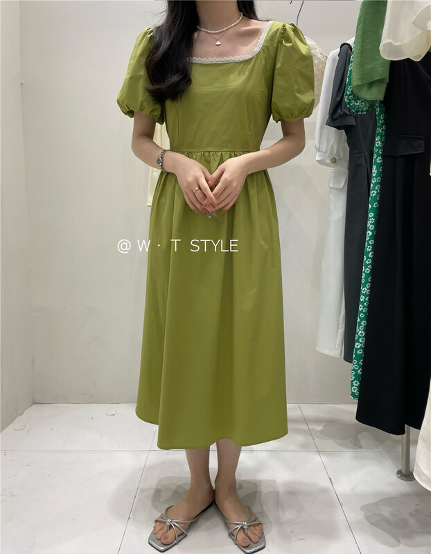 [wt] French square neck waist dress b355\hbx