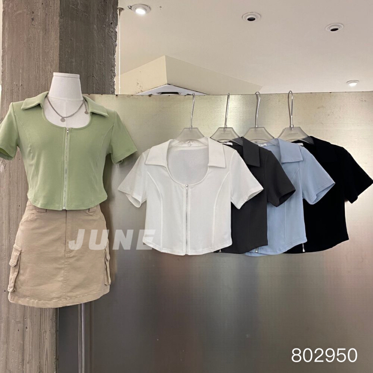 [June] design sense zipper short short sleeve T-shirt 802950\xyy