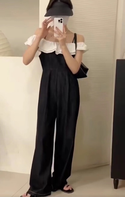 [OA] Ruffle denim loose Jumpsuit 018\y