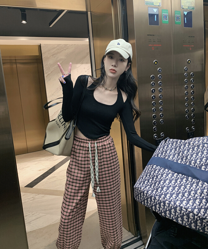 [y.jia EJA] high waist design drawstring lattice casual pants 6159\pcz