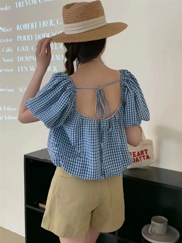 [suyar] French Plaid bubble sleeve shirt 1361\hbx