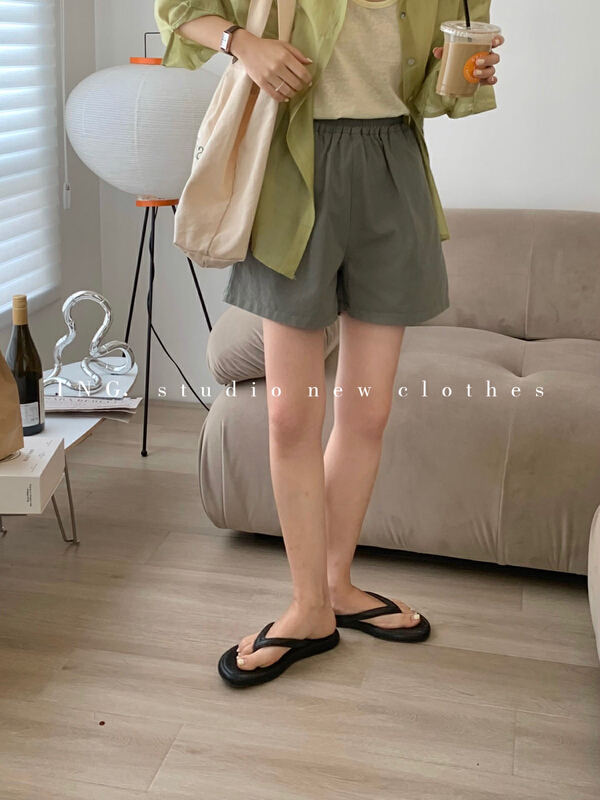 In early summer! [ing] pure color versatile elastic waist casual pants 7643\hbx