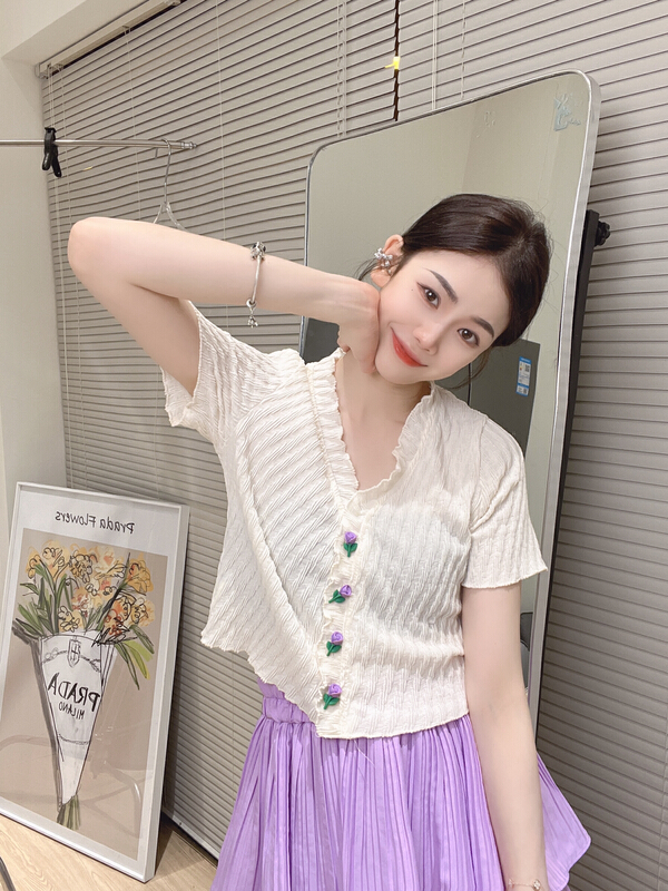 [Feimao (Yimao)] V-neck single breasted slim shirt ym-7709\lsl