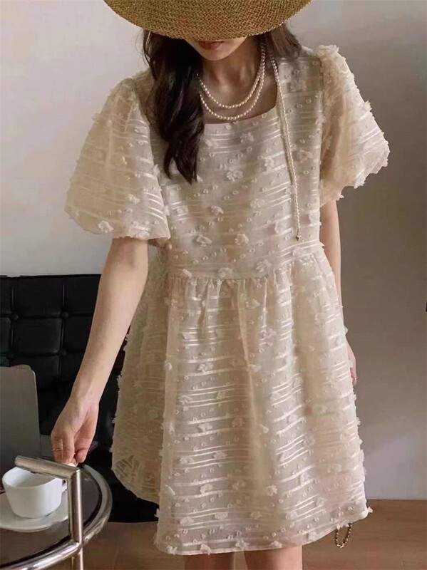 [Xiangli] Fashion Square Neck jacquard simple dress 8512\pcz