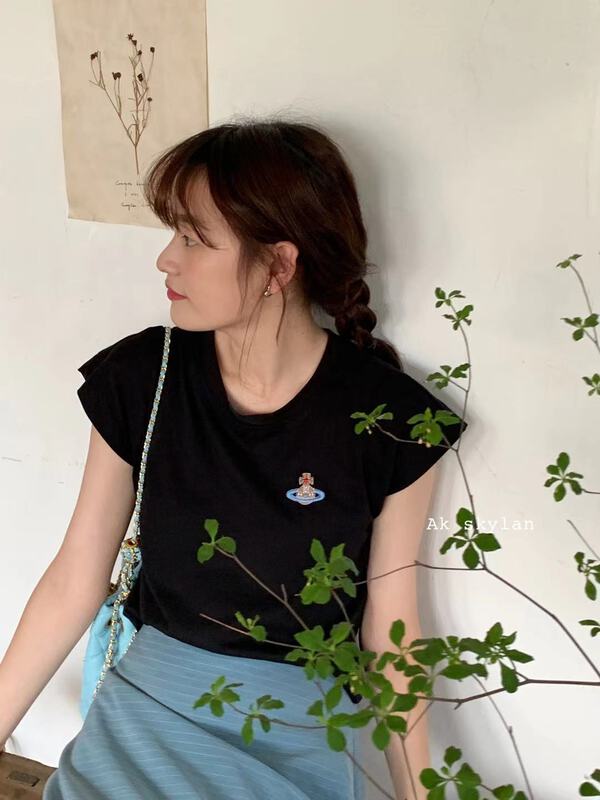 [A.K skylan] casual simple embroidered Saturn vest / sling 82653\zxl