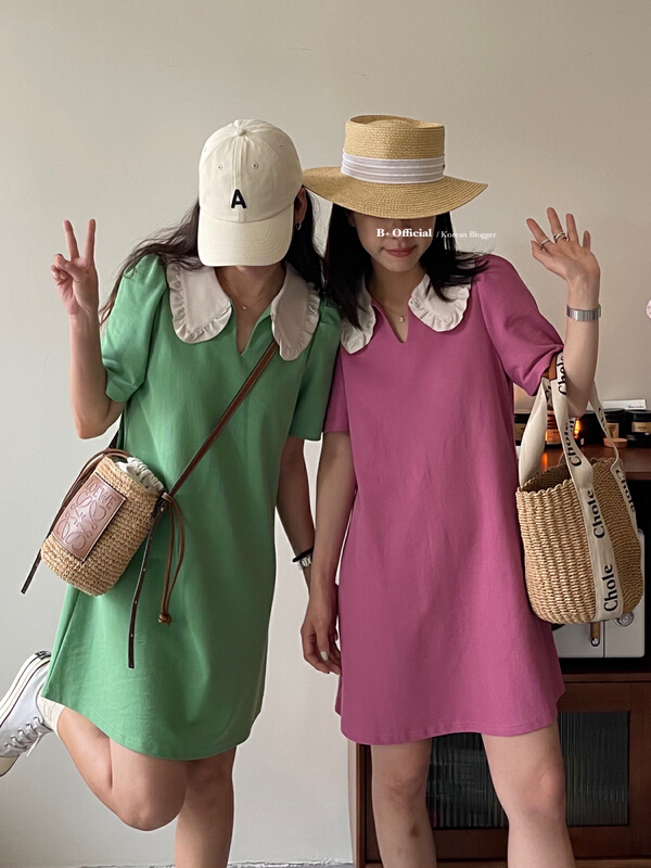 In early summer! [B plus] ins baby collar contrast dress 22-9316-2\hbx