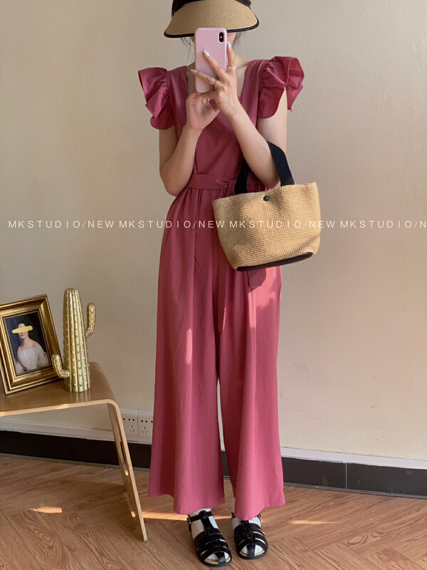 [MK] Korean style square neck slim Jumpsuit (with belt) 3285\hjy
