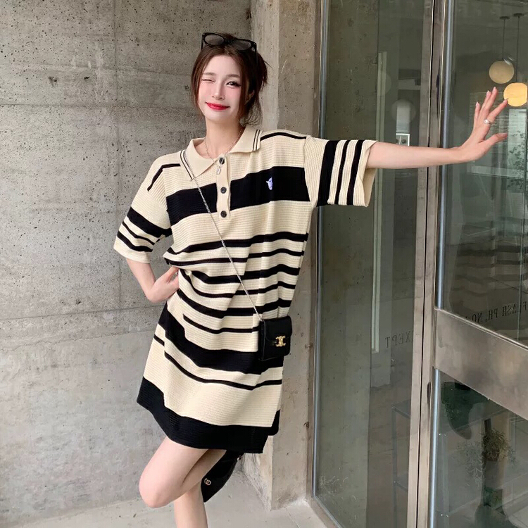 [S.J] premium Stripe Polo neck Korean straight dress 6910\lsw