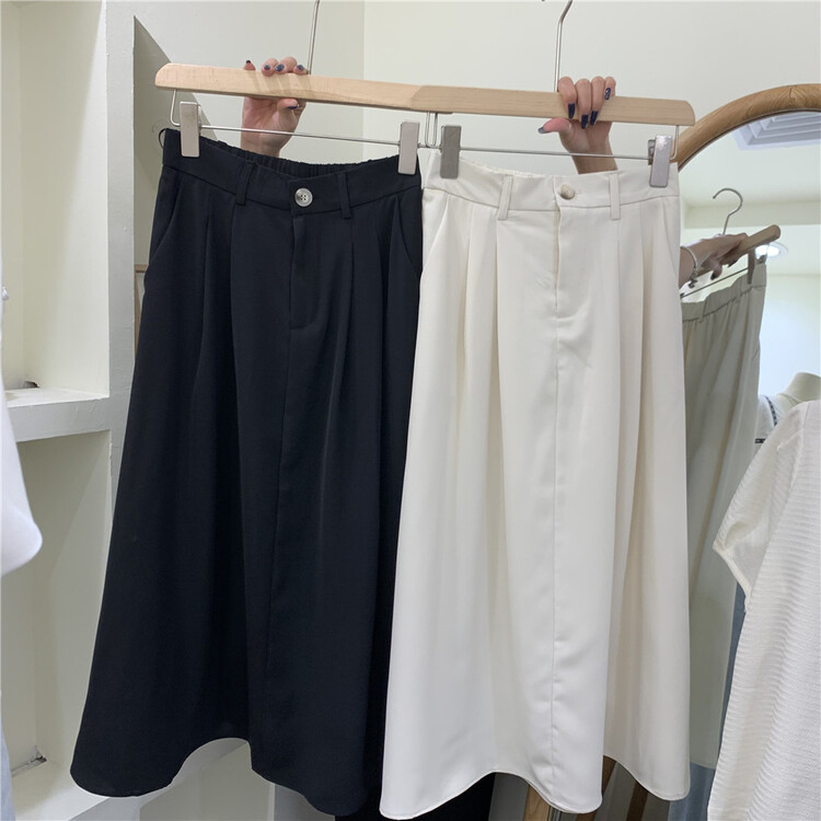 [thankq] elastic waist clean color versatile medium length skirt 6921\zjy