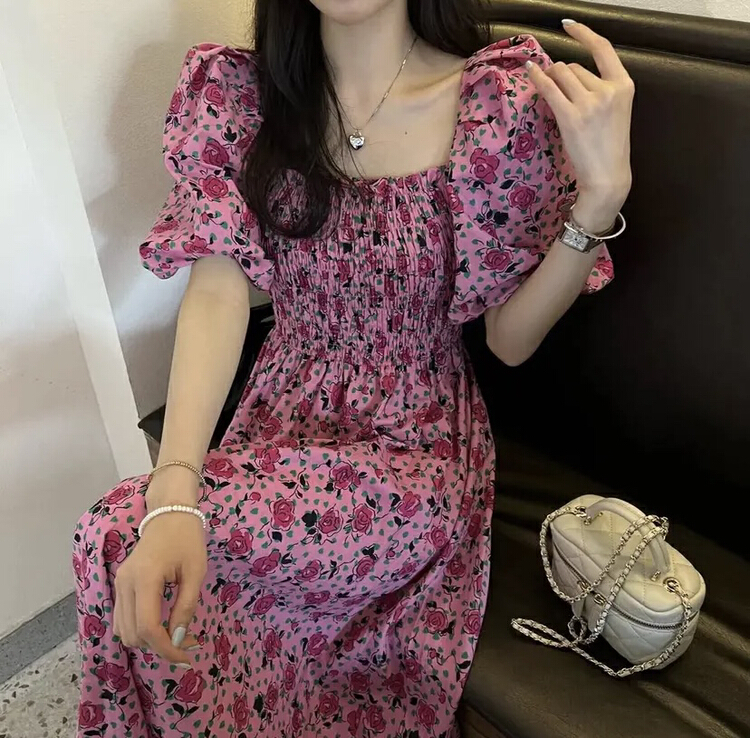 [y.jia EJA] gentle aging square collar floral dress ys2-5606\pcz