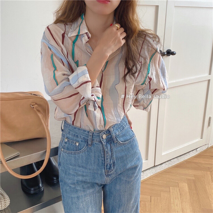 [hey Bella] single breasted color matching comfortable shirt ys1-1668\ll