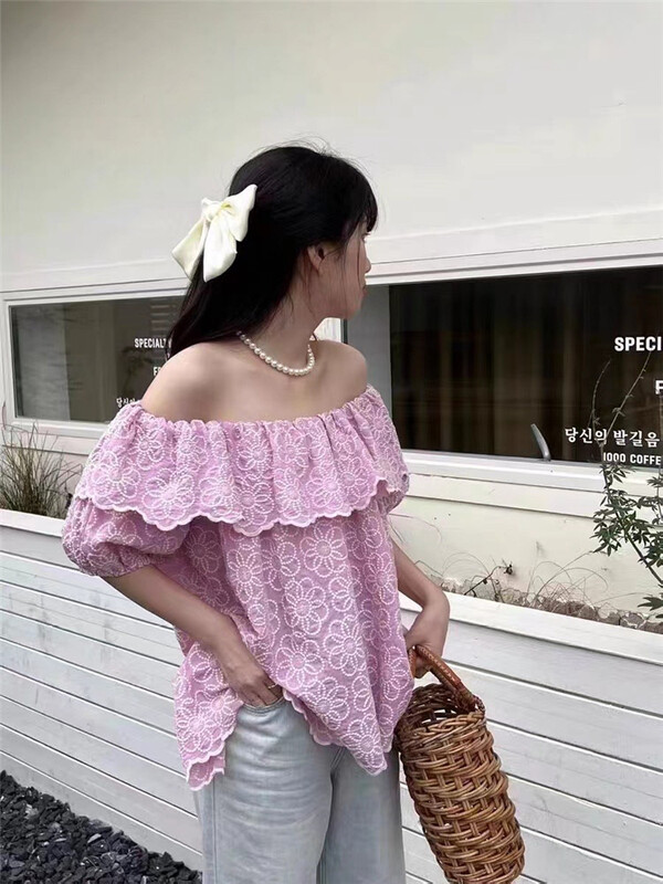 [Tiantian family] embroidered florets fresh and comfortable versatile shirt 6972\wtt