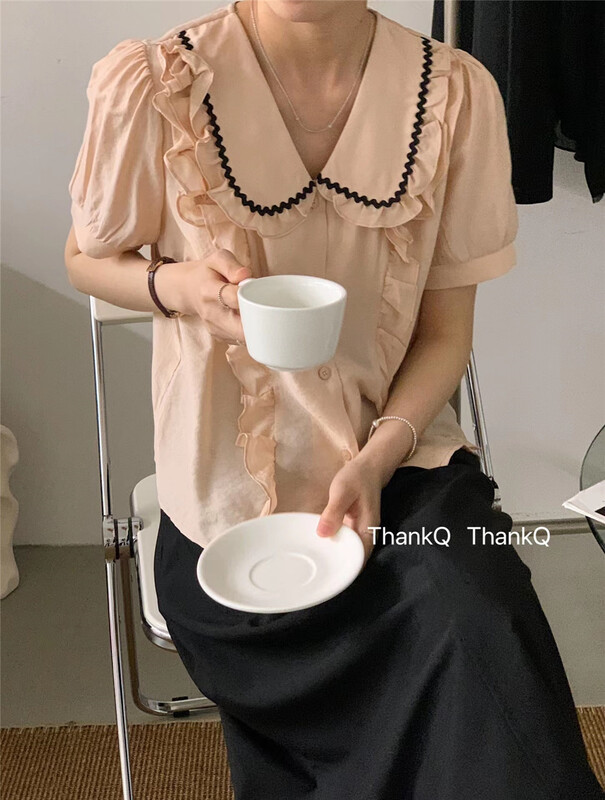 [thankq] Korean sweet baby collar wooden ear shirt 6872\zjy