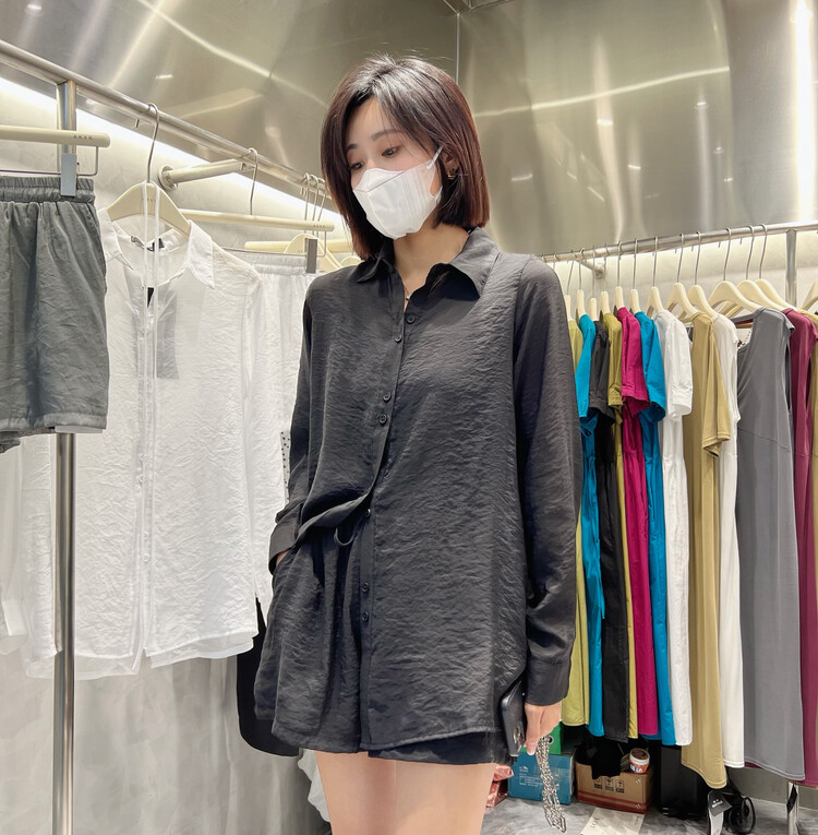 [akxk] Korean clean shirt + elastic waist casual Shorts Set (with belt) 4789\l