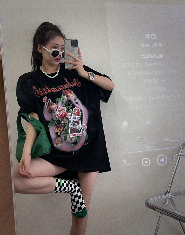 [Shanzhu] Street trend AB full rose garden spray painting short sleeve T-shirt 281\xyy