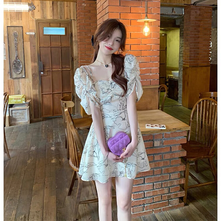 [Huaxi] French printed slim dress 9239\pcz