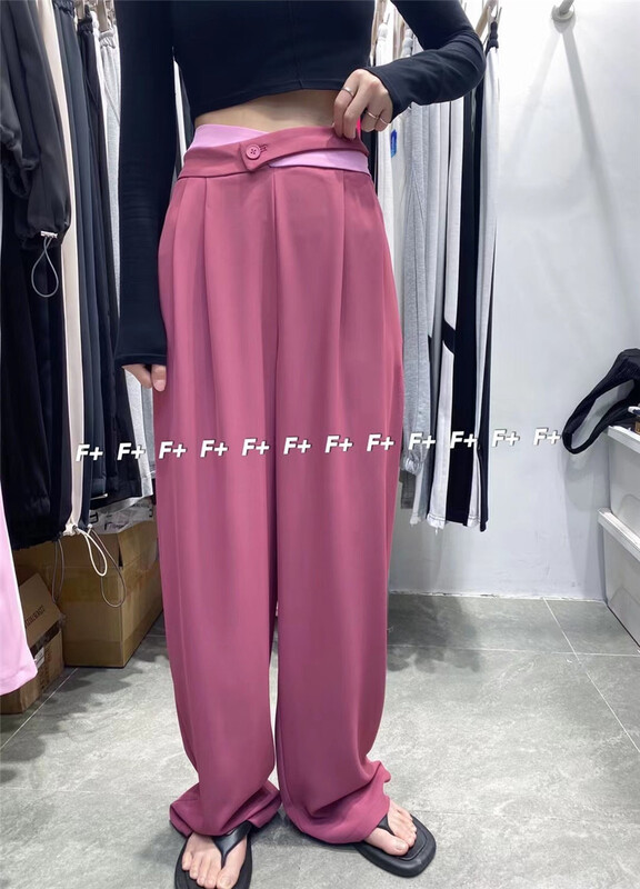 【F】 Commuter contrast color straight tube slim pants 1378\hbx