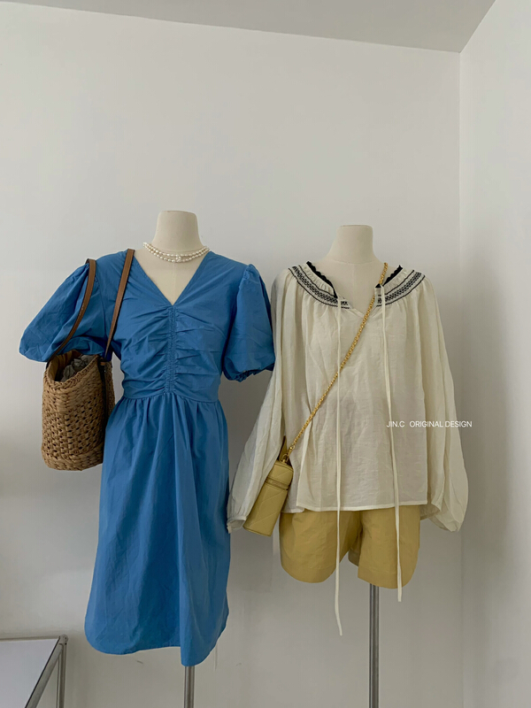[jin.c] short V-neck waist dress h3091-1\xyy