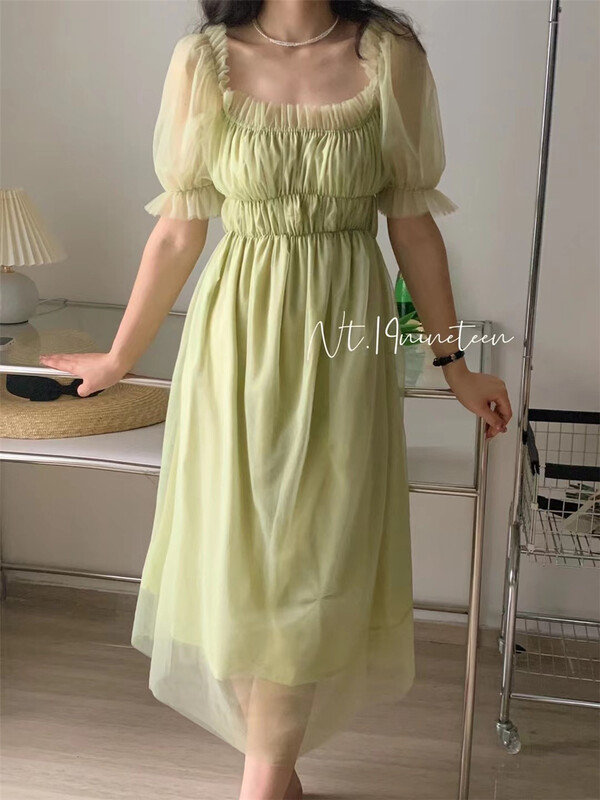 [19.nineteen] bubble sleeve pleated lady dress 588\ll