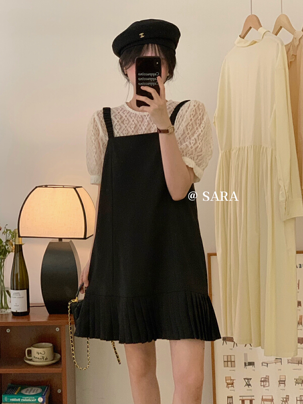 [Sara] Korean lace perspective blouse + loose casual dress set 90069\lwy