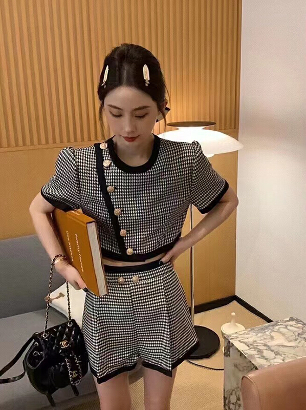 [mi ni] Xiaoxiang style small shirt + temperament casual Shorts Set 1288\pcz