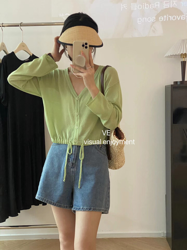 [ve] V-neck single breasted fashion sweater 5587\hbx