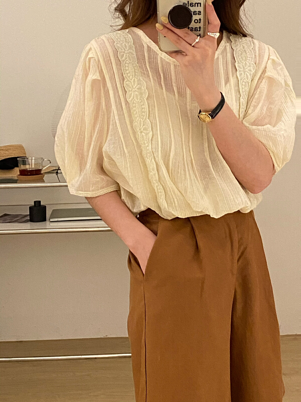[tototellme] Korean lace blouse 24165\hbx
