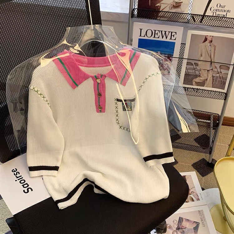 [blue show] cute embroidered color blocked polo shirt 6211\lsw