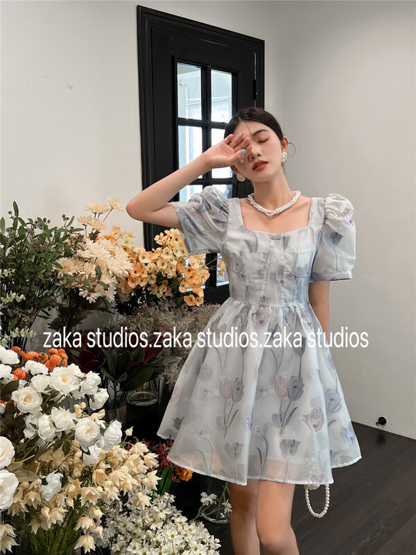 [Zaka] French Style Bubble Sleeve embroidered dress 58318\ll