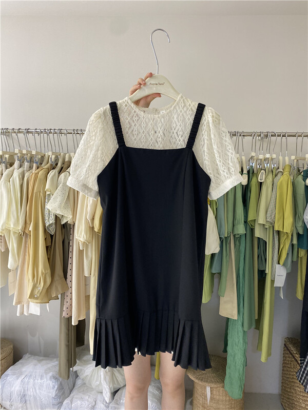 [purple potato family] fashion pleated suspender dress + simple small shirt suit 88771\hbx