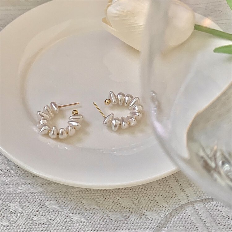 [inside] light luxury high sense C-type Pearl Earrings r9147\zxl