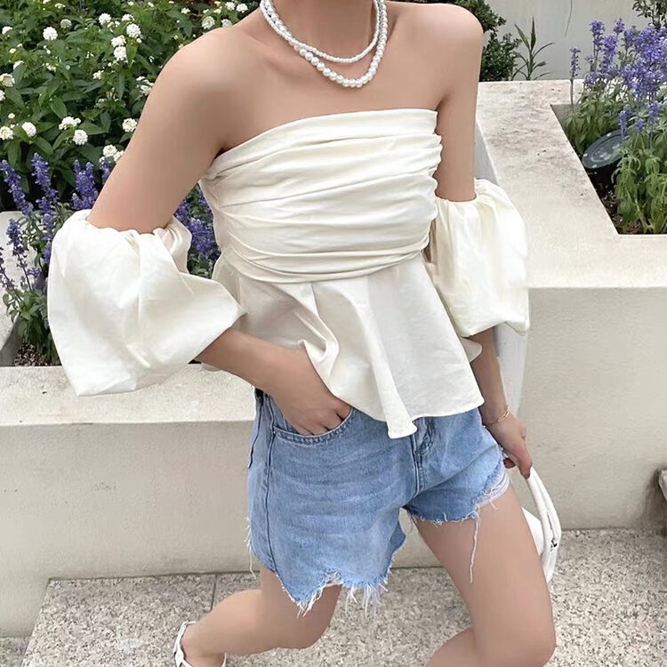 [blue show] design sense of minority pure desire for style bra off shoulder shirt (with sleeve) 6170\lsw