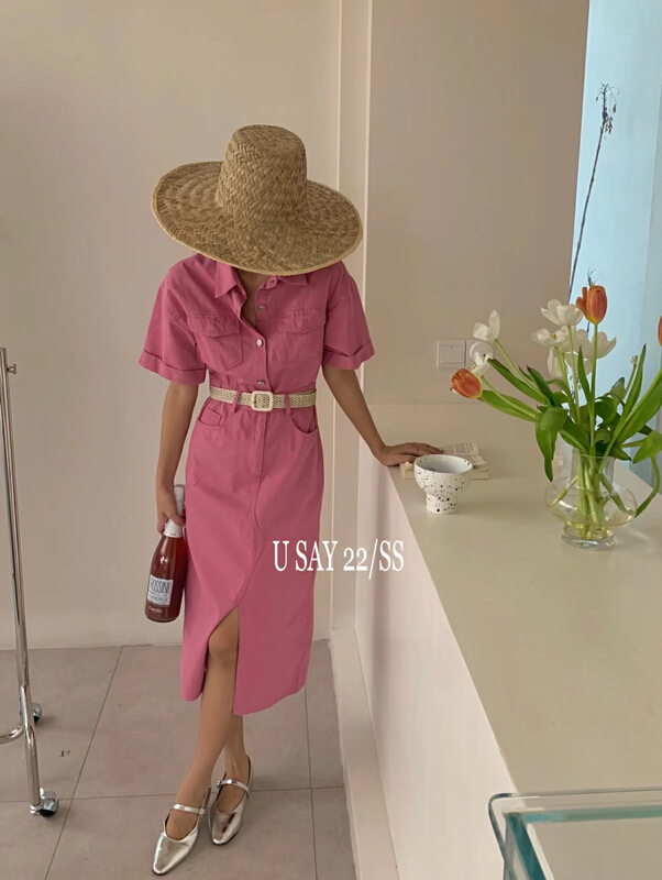 In early summer! [u say] slit fashion loose dress (with belt) 65895\lsl